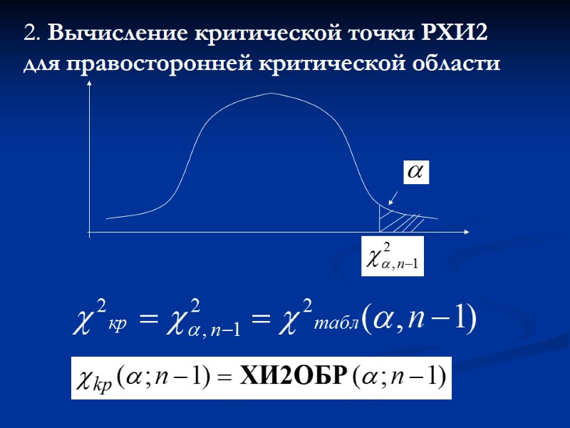 2. Вычисление критической точки РХИ2 для правосторонней критической области 2. Вычисление критической точки РХИ2 для правосторонней критической области